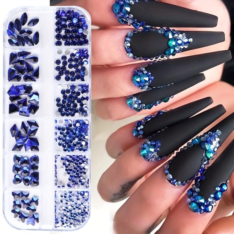 12 Grids Nail Art Rhinestones Crystal Gems 3D Flatback Shapes Nail Rhinestone