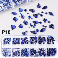 12 Grids Nail Art Rhinestones Crystal Gems 3D Flatback Shapes Nail Rhinestone