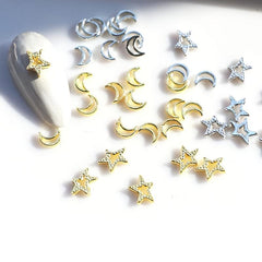10pcs Star Moon Nail Art Charms Rhinestones 3D Alloy Accessories