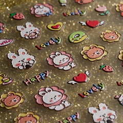 Cartoon Bear and Rabbit Nail Art Stickers Decals