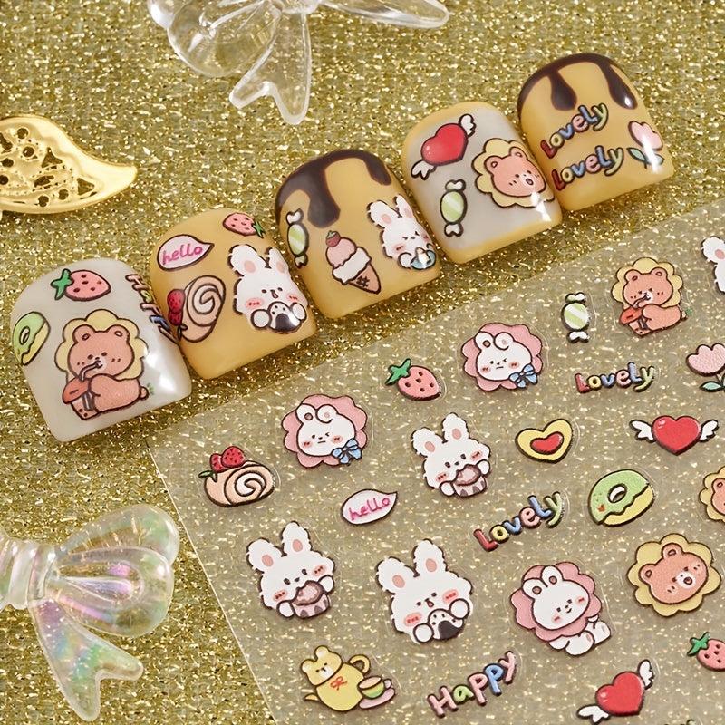 Cartoon Bear and Rabbit Nail Art Stickers Decals