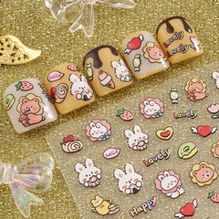 Cartoon Bear and Rabbit Nail Art Stickers Decals