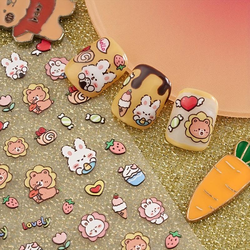 Cartoon Bear and Rabbit Nail Art Stickers Decals