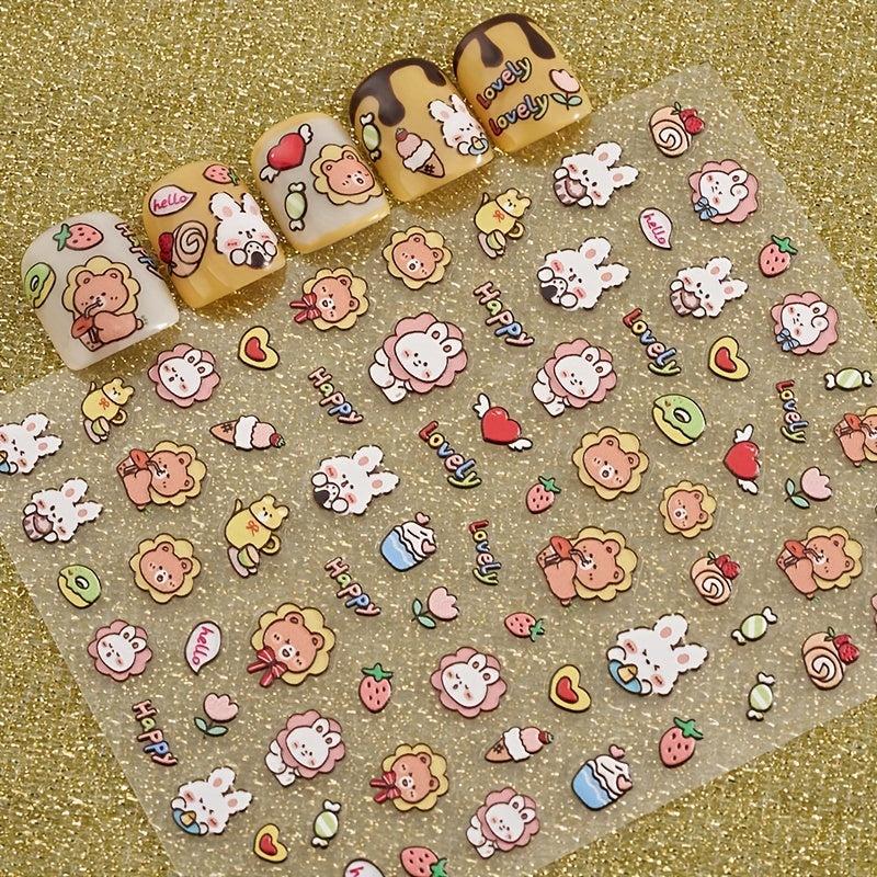 Cartoon Bear and Rabbit Nail Art Stickers Decals