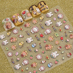 Cartoon Bear and Rabbit Nail Art Stickers Decals