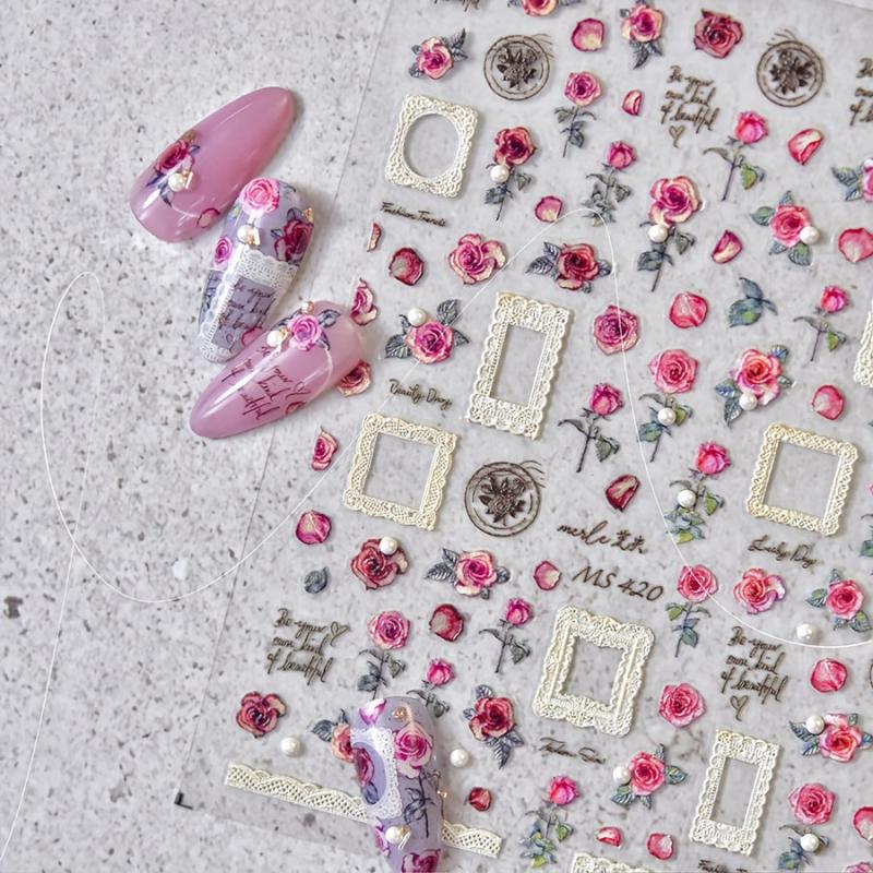 5D Embossed Rose Nail Art Stickers - Adhesive Nail Art Decals