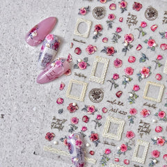 5D Embossed Rose Nail Art Stickers - Adhesive Nail Art Decals