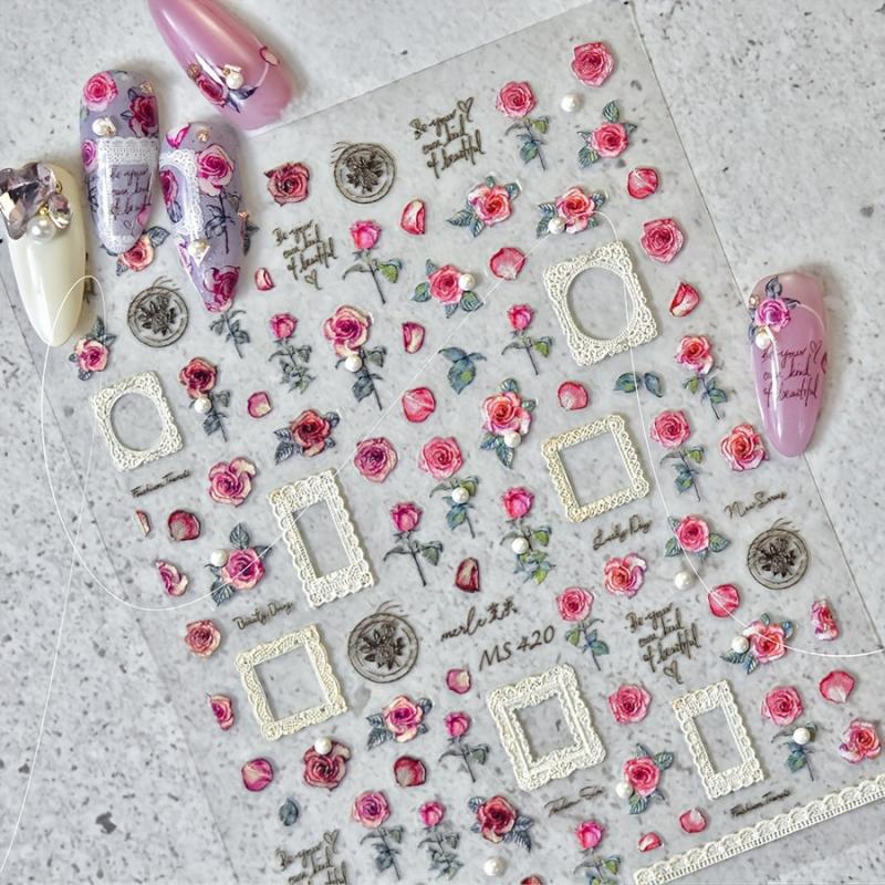 5D Embossed Rose Nail Art Stickers - Adhesive Nail Art Decals