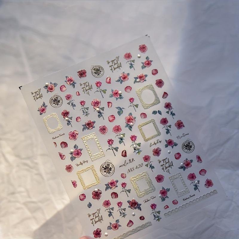 5D Embossed Rose Nail Art Stickers - Adhesive Nail Art Decals