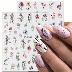 3D Holographic Flower Nail Stickers Self Adhesive Decals for Manicure