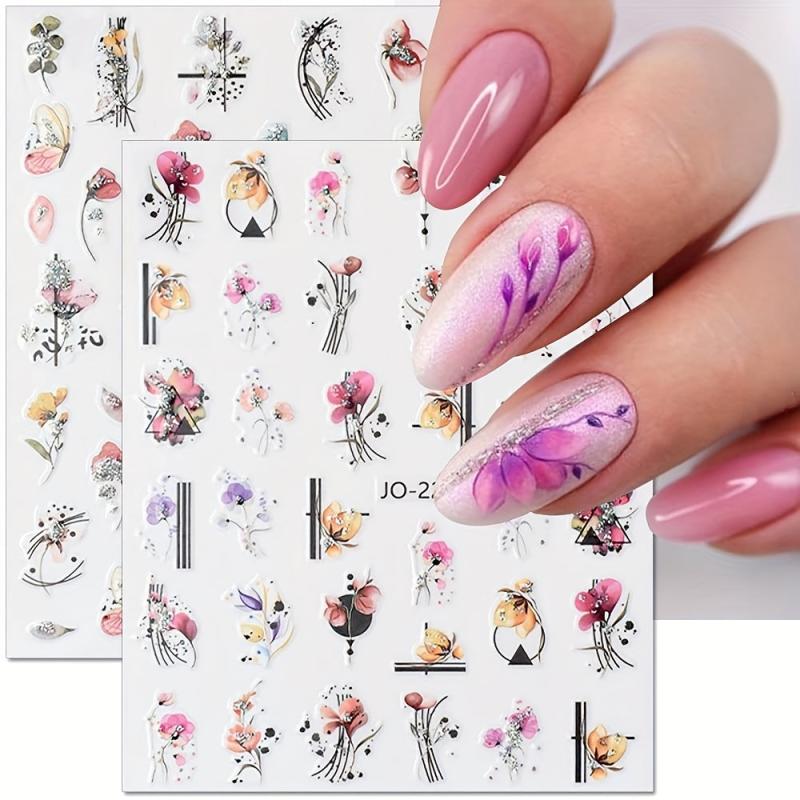 3D Holographic Flower Nail Stickers Self Adhesive Decals for Manicure