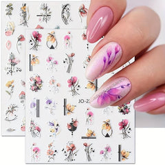 3D Holographic Flower Nail Stickers Self Adhesive Decals for Manicure