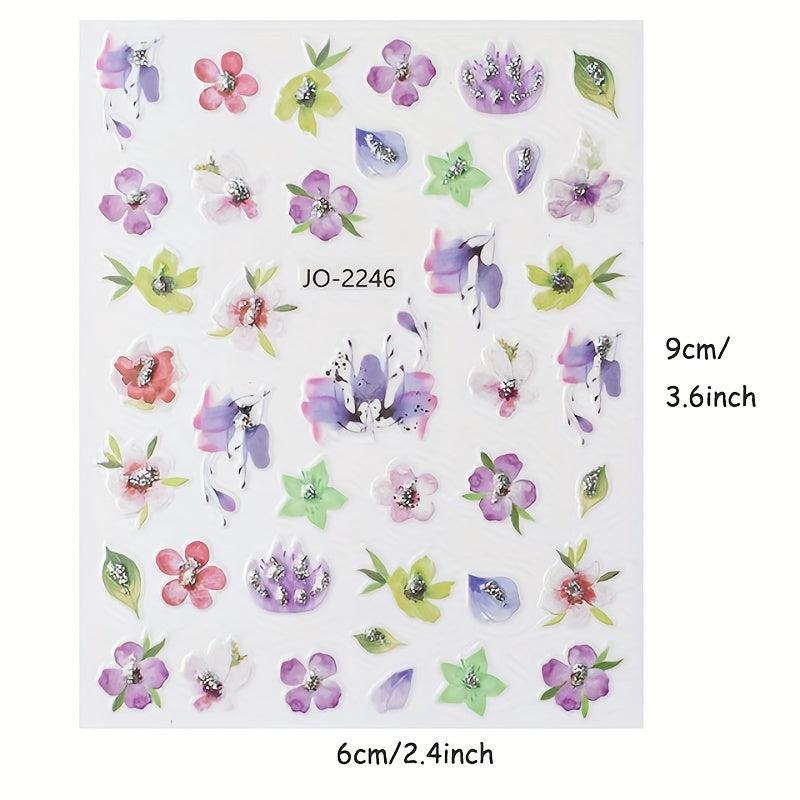3D Holographic Flower Nail Stickers Self Adhesive Decals for Manicure