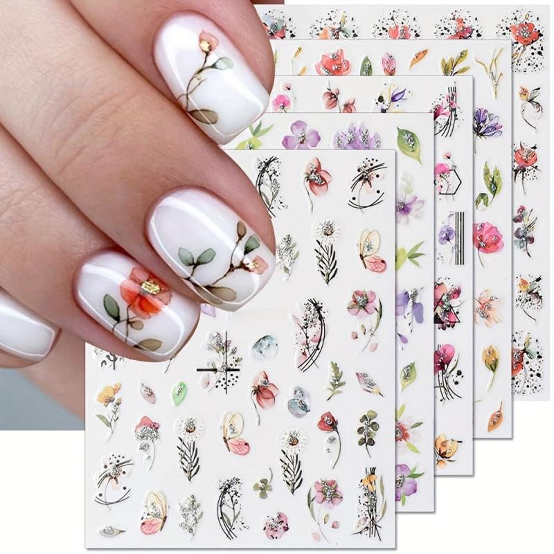 3D Holographic Flower Nail Stickers Self Adhesive Decals for Manicure