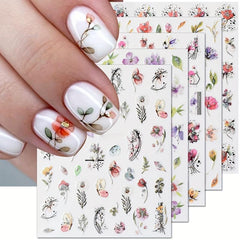 3D Holographic Flower Nail Stickers Self Adhesive Decals for Manicure