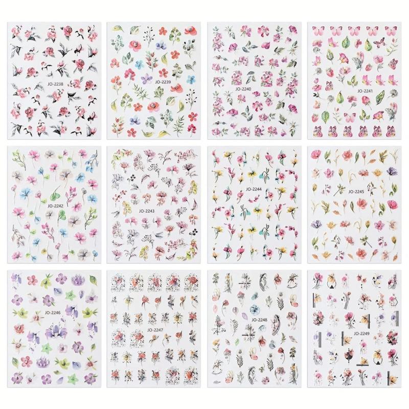 3D Holographic Flower Nail Stickers Self Adhesive Decals for Manicure