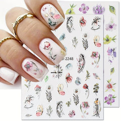 3D Holographic Flower Nail Stickers Self Adhesive Decals for Manicure