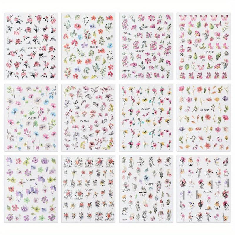 3D Holographic Flower Nail Stickers Self Adhesive Decals for Manicure