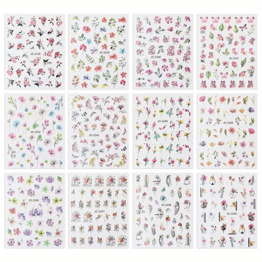 3D Holographic Flower Nail Stickers Self Adhesive Decals for Manicure