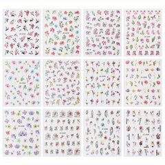 3D Holographic Flower Nail Stickers Self Adhesive Decals for Manicure