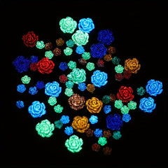 50pcs Luminous Camellia Nail Art Charms Resin Glitter Flower Accessories