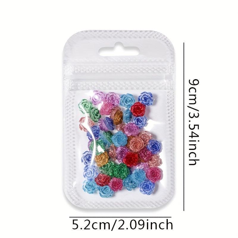50pcs Luminous Camellia Nail Art Charms Resin Glitter Flower Accessories