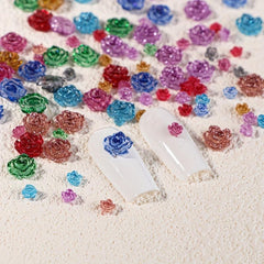 50pcs Luminous Camellia Nail Art Charms Resin Glitter Flower Accessories