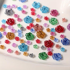 50pcs Luminous Camellia Nail Art Charms Resin Glitter Flower Accessories