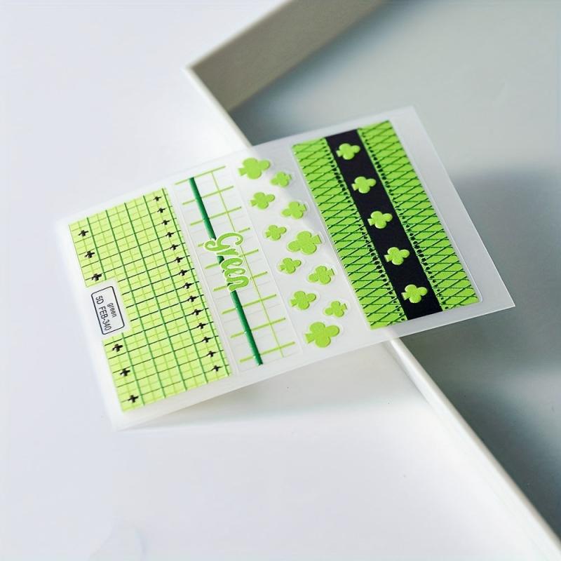 5D Embossed Green Clover Nail Art Stickers