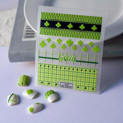 5D Embossed Green Clover Nail Art Stickers