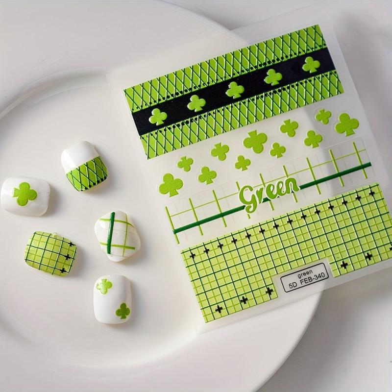 5D Embossed Green Clover Nail Art Stickers