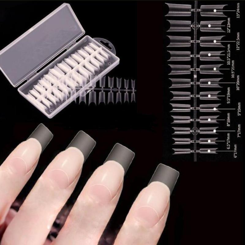 100 Pcs Clear Long Almond Gelly False Nails Tips with Cases