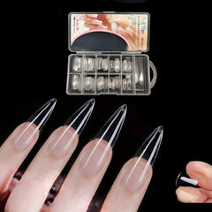 100 Pcs Clear Long Almond Gelly False Nails Tips with Cases