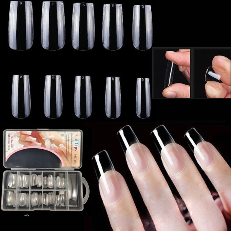 100 Pcs Clear Long Almond Gelly False Nails Tips with Cases