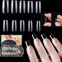 100 Pcs Clear Long Almond Gelly False Nails Tips with Cases