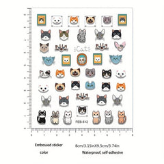 1pc 5D Embossed Cat Nail Art Stickers Self Adhesive Cartoon Cat Nail Art Decals