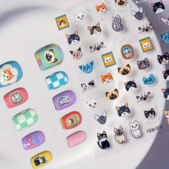 1pc 5D Embossed Cat Nail Art Stickers Self Adhesive Cartoon Cat Nail Art Decals
