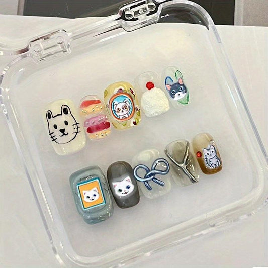 1pc 5D Embossed Cat Nail Art Stickers Self Adhesive Cartoon Cat Nail Art Decals