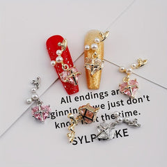 Heart Pearl Crystal Gems Nail Charms 2 Pcs