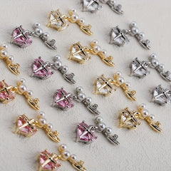 Heart Pearl Crystal Gems Nail Charms 2 Pcs