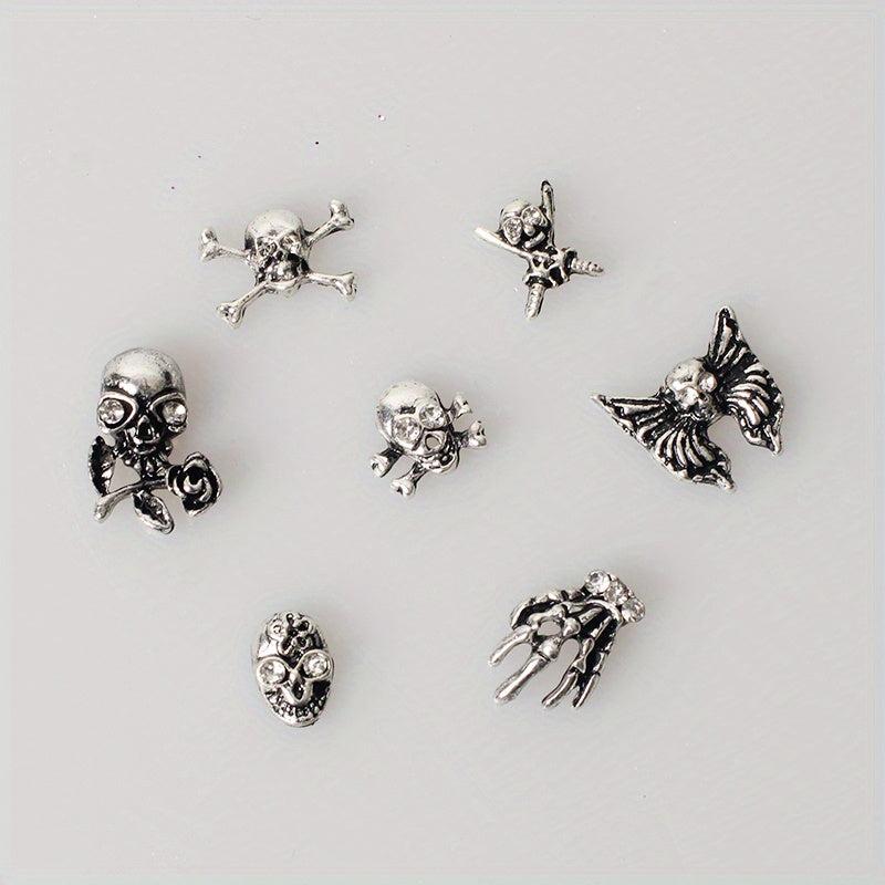 Retro Halloween Skull Nail Art Charms with Rhinestones Punk Nail Accessories