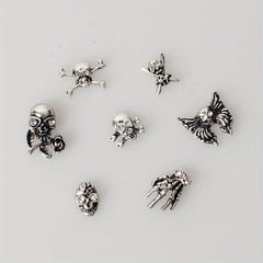 Retro Halloween Skull Nail Art Charms with Rhinestones Punk Nail Accessories