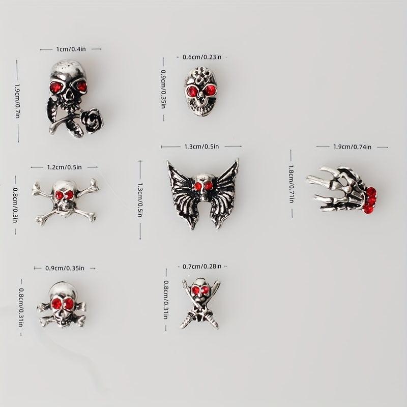 Retro Halloween Skull Nail Art Charms with Rhinestones Punk Nail Accessories