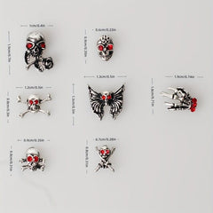 Retro Halloween Skull Nail Art Charms with Rhinestones Punk Nail Accessories