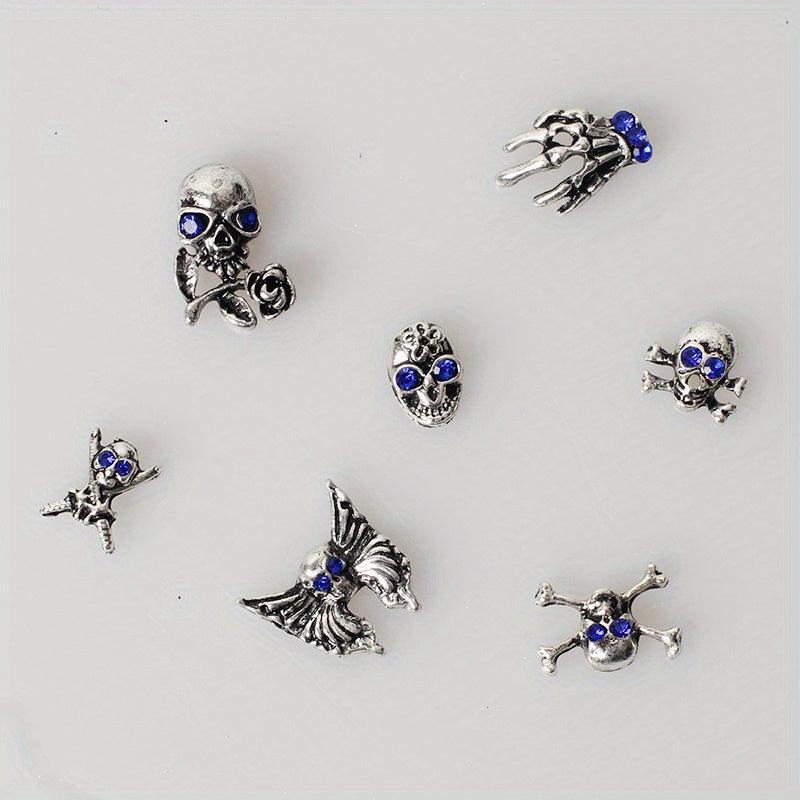 Retro Halloween Skull Nail Art Charms with Rhinestones Punk Nail Accessories