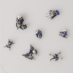 Retro Halloween Skull Nail Art Charms with Rhinestones Punk Nail Accessories