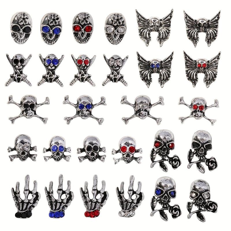 Retro Halloween Skull Nail Art Charms with Rhinestones Punk Nail Accessories