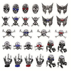 Retro Halloween Skull Nail Art Charms with Rhinestones Punk Nail Accessories