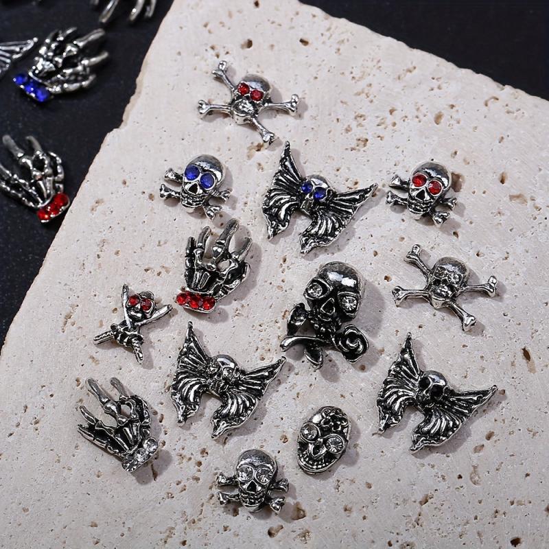 Retro Halloween Skull Nail Art Charms with Rhinestones Punk Nail Accessories