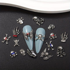 Retro Halloween Skull Nail Art Charms with Rhinestones Punk Nail Accessories